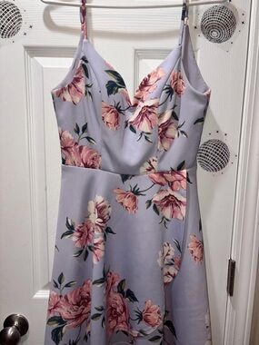 Lavender Midi Dress with Pink Floral Print